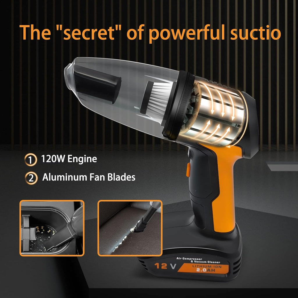 Cordless Rechargeable Handheld Car Vacuum Cleaner Tire Inflator Pack of 2 V4688
