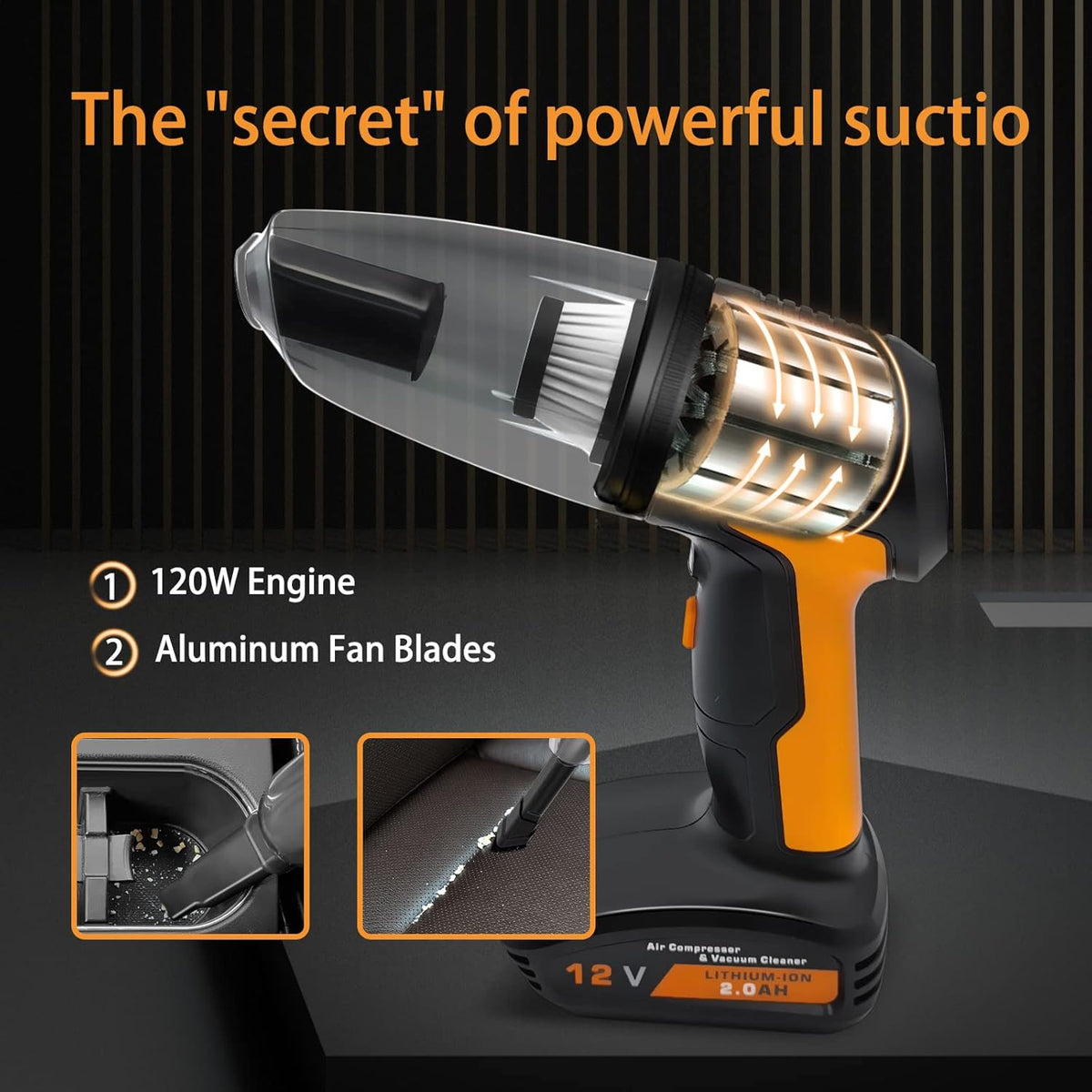 Cordless Rechargeable Handheld Car Vacuum Cleaner Tire Inflator Pack of 2 V4688