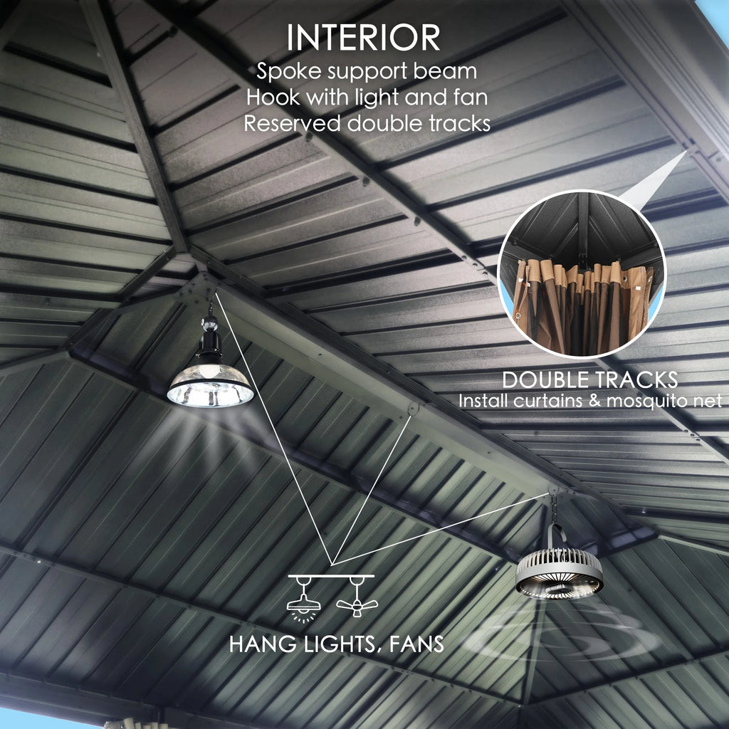Hardtop Aluminum Gazebo with Mosquito Net and Privacy Sidewalls Z31112