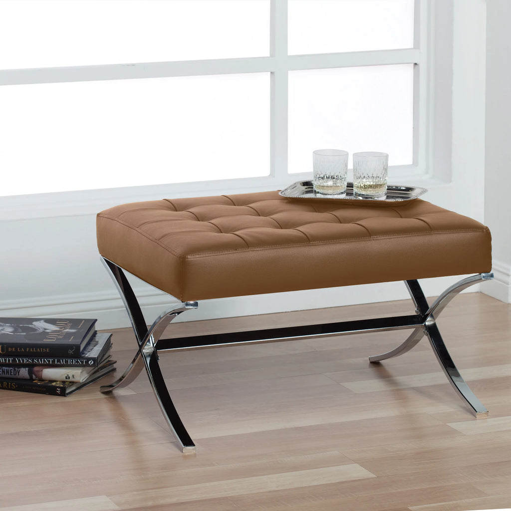 Caramel Brown Bonded Leather Tufted Ottoman C849318