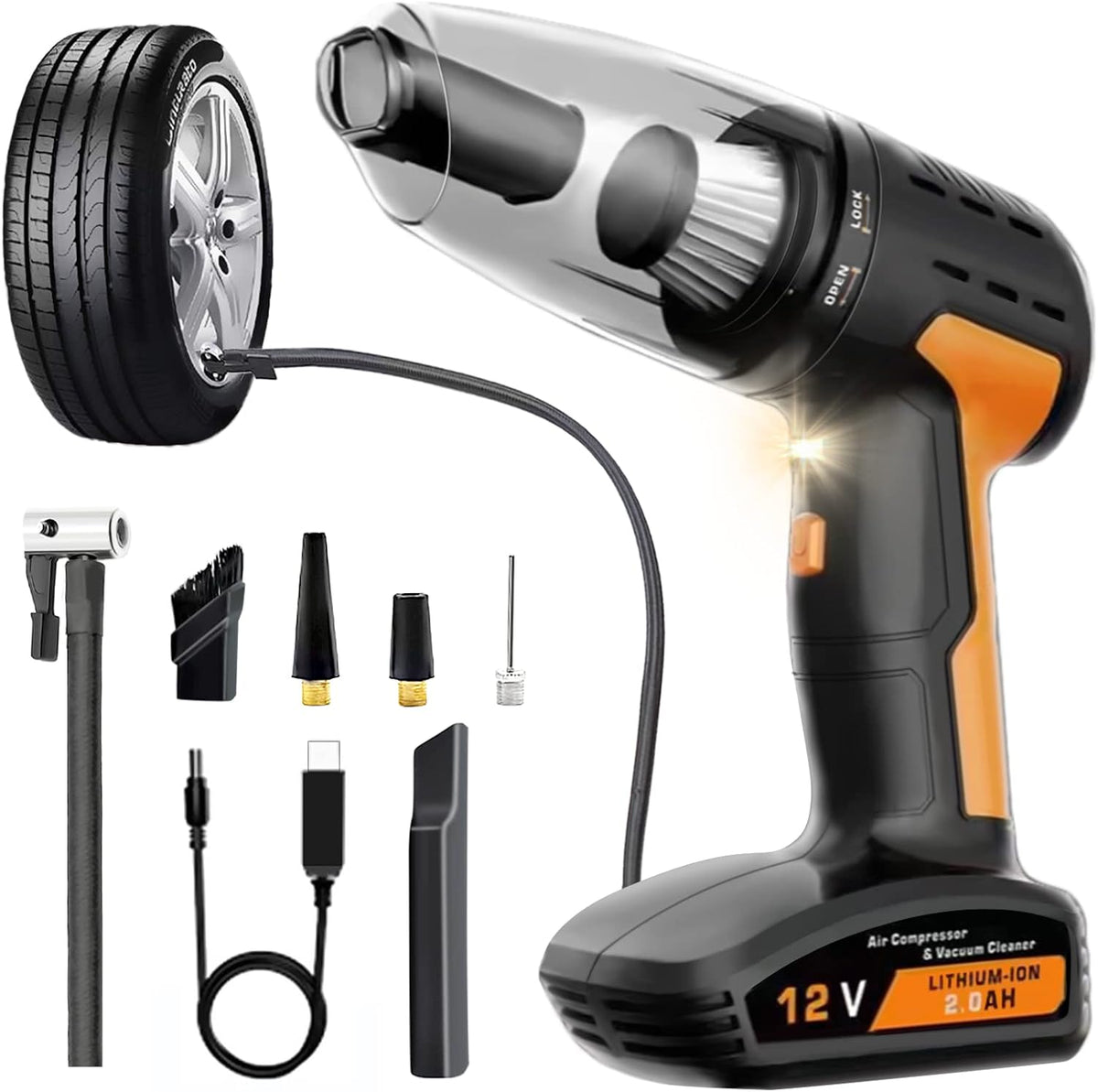Cordless Rechargeable Handheld Car Vacuum Cleaner Tire Inflator Pack of 2 V4688