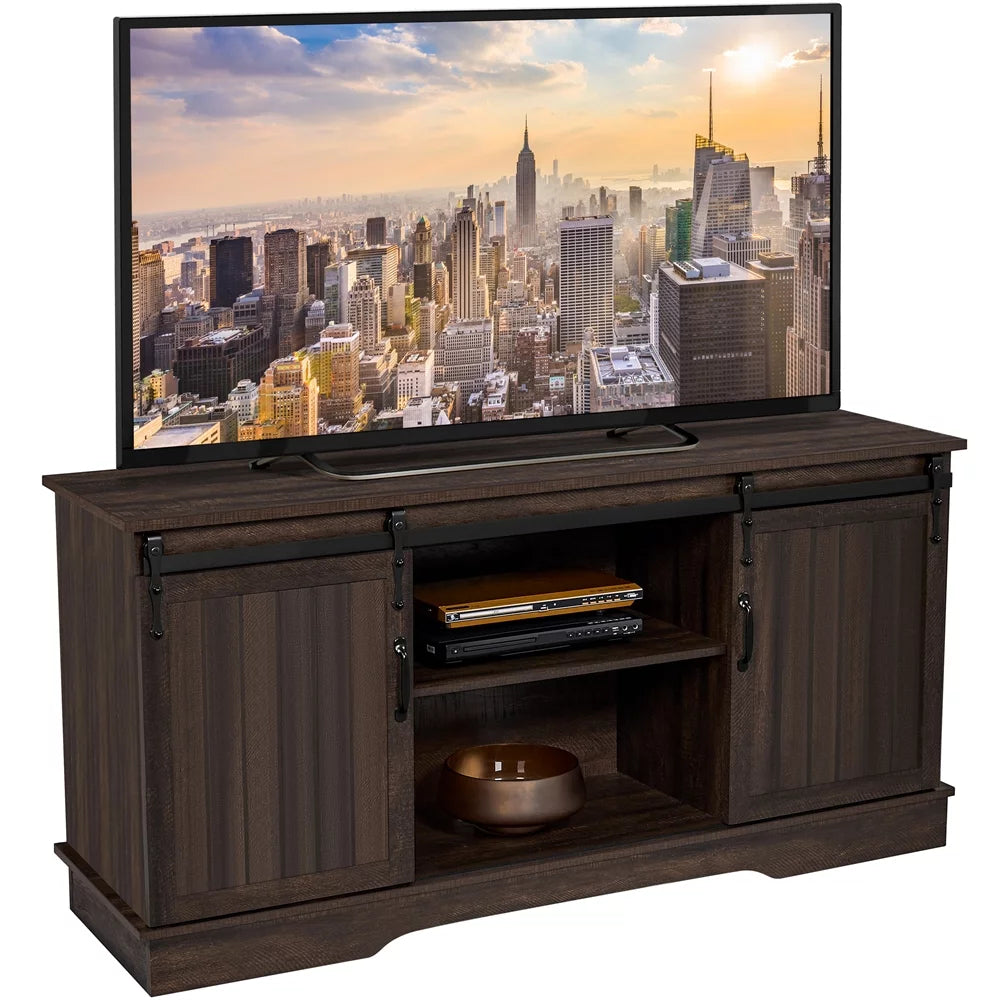 Modern TV Stand with Storage Shelves up to 65 Inch Rustic Brown I966380