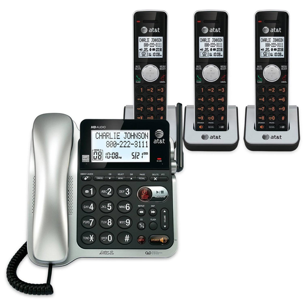 3 Handset Corded Cordless Answering System with Caller ID Call Waiting X4342