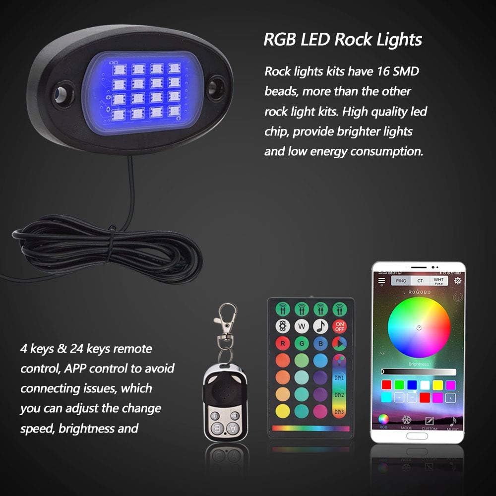 10 Pods RGB LED Rock Lights with Remote Control H6711