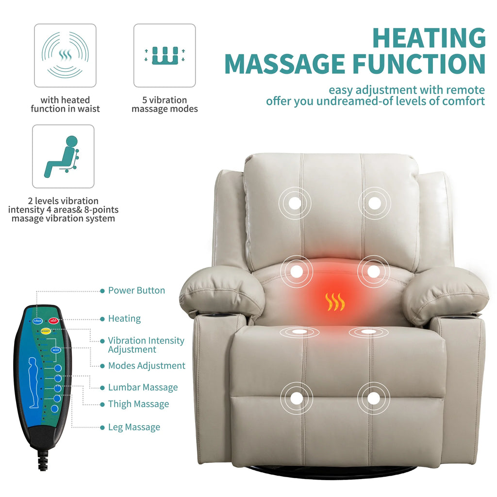 38.19" Wide Manual Swivel Rocker Recliner Chair with Massager and Heat I87454