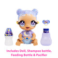 Pastel Purple Glitter Hair Baby Doll with Diaper, Bottle, Pacifier Accessories A1523