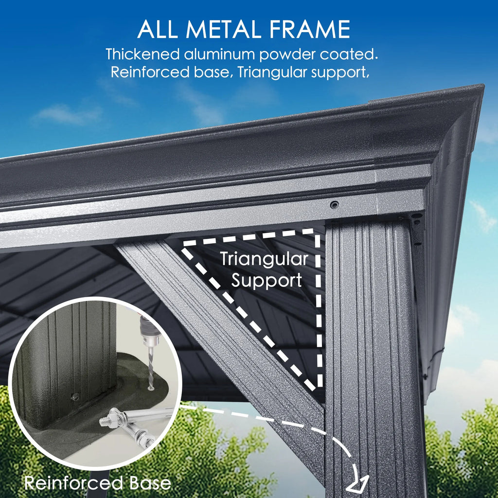 Hardtop Aluminum Gazebo with Mosquito Net and Privacy Sidewalls Z31112