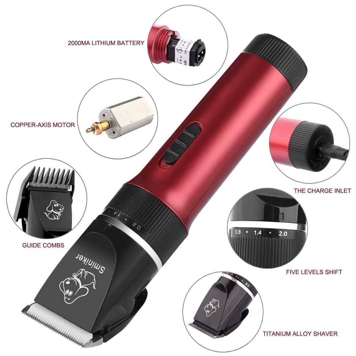 Rechargeable Cordless Low Noise Pet Clippers Grooming Kit with Storage Bag E3358