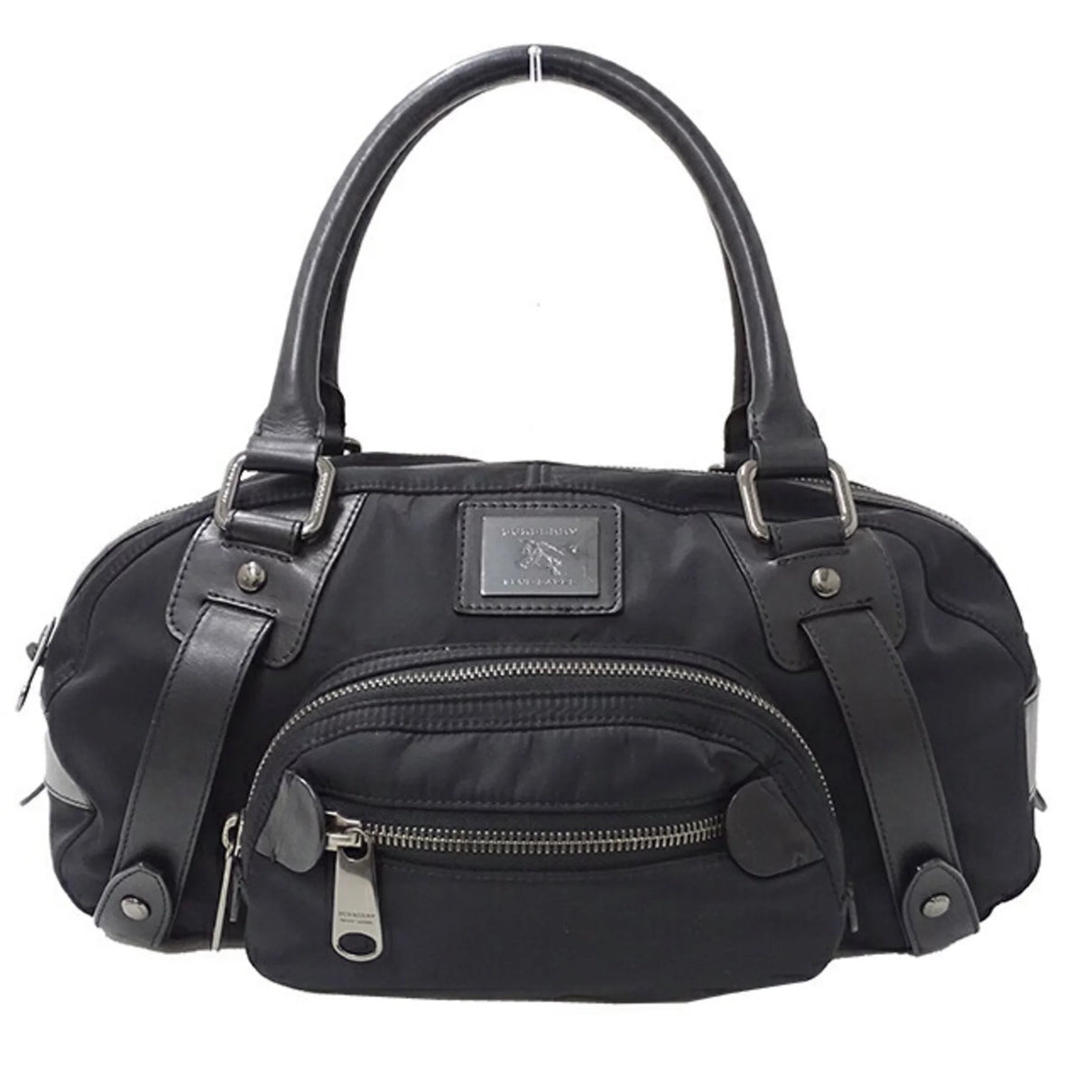 Pre-Owned Nylon Leather Black Boston Bag H675