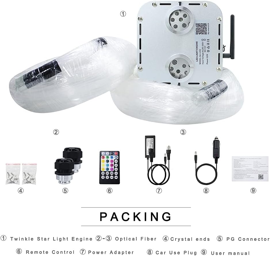 32W RGBW Fiber Optic Lights Kit Star Ceiling Sky Light 16.4ft/5m 1330pcs Mixed Fibers K14764