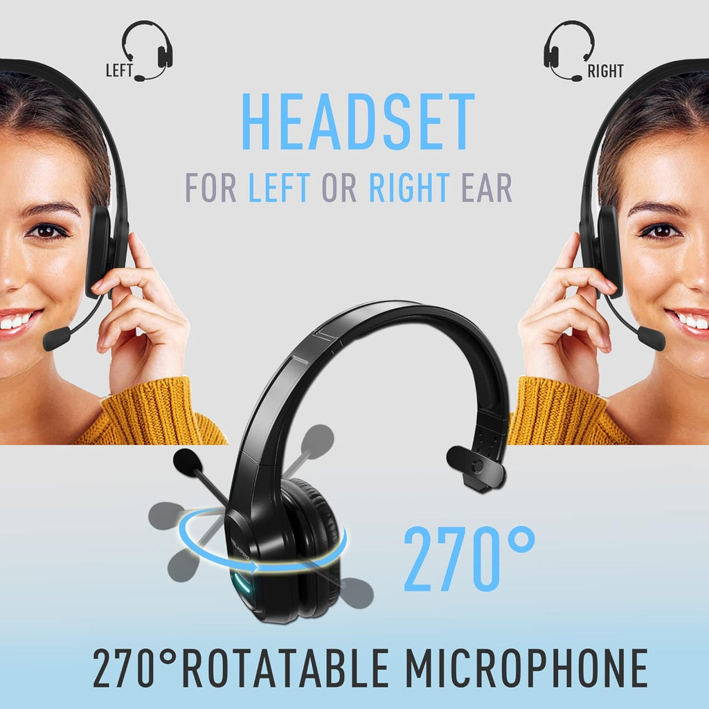 Wireless Headset with Microphone - Noise Canceling Headphones with Mic - On-Ear Earphones with USB Dongle - 32H Talk Time R31206