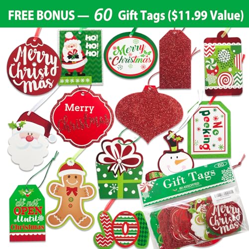 24 Christmas Gift Paper Bags Bulk with Handles and 60 Count Christmas Gift Tags X657