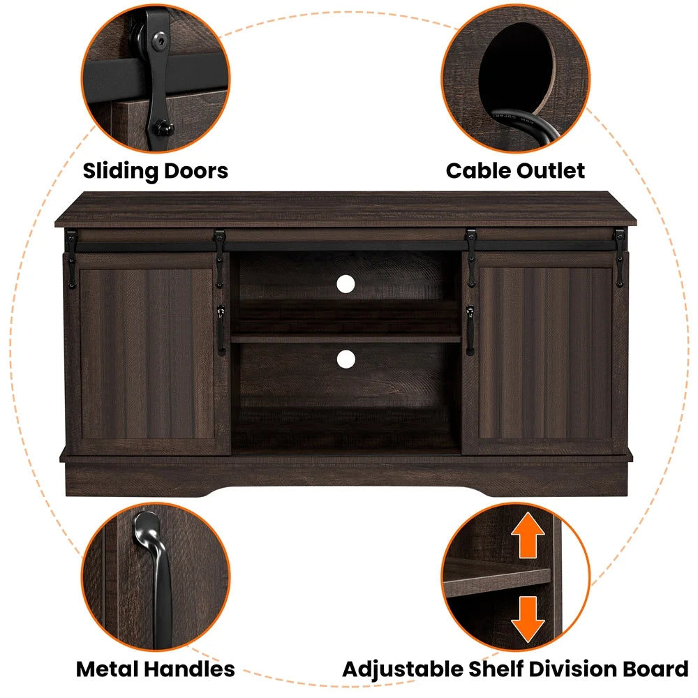 Modern TV Stand with Storage Shelves up to 65 Inch Rustic Brown I966380