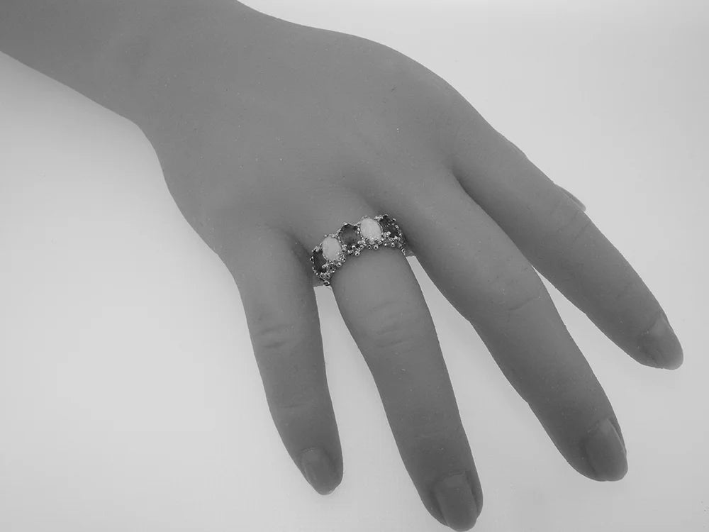 10k White Gold Natural Aquamarine & Opal Eternity Ring V438