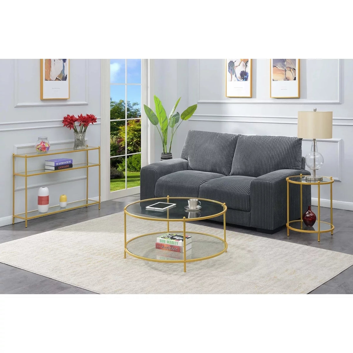 Clear Glass and Gold Console Table G4129