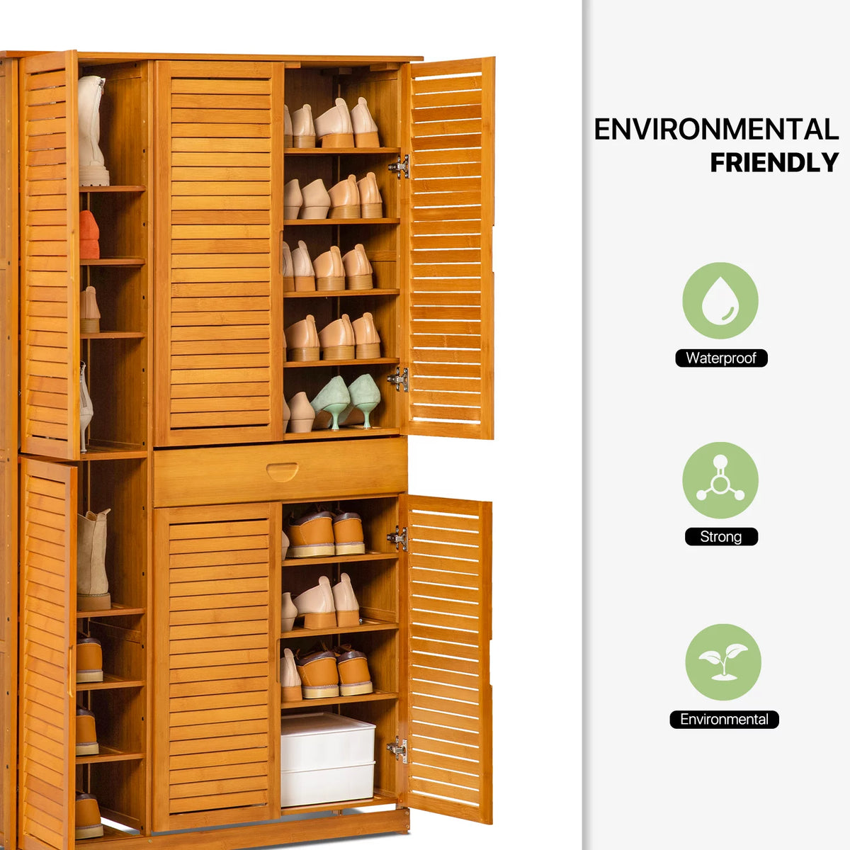 Bamboo 10 Tiers 1 Drawer Shoes Cabinet with Shutter Doors P71160