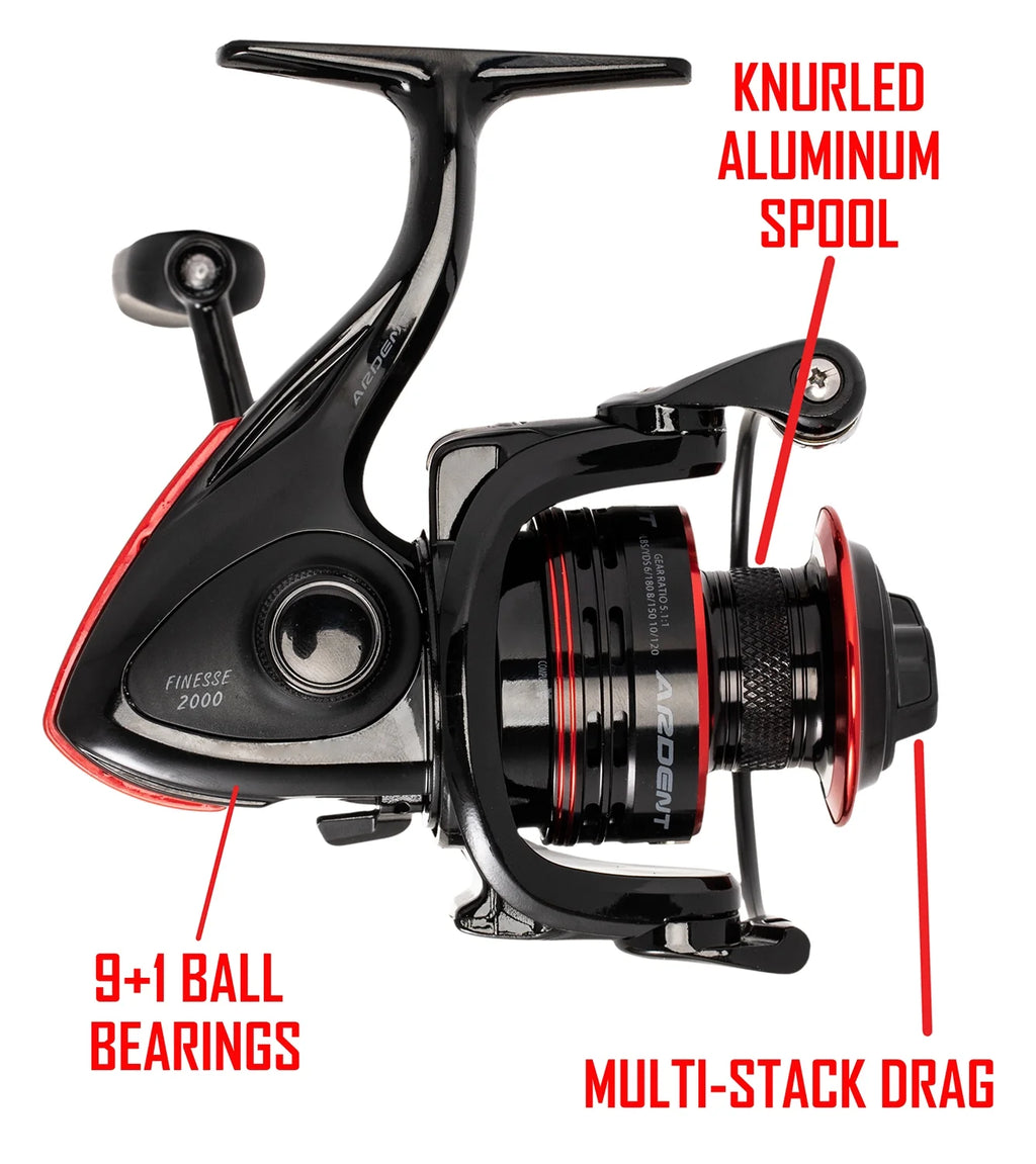 Spinning Reel size 500, Lightweight graphite frame, 7+1 steel ball bearing, 5.1:1 Gear Ratio J2037