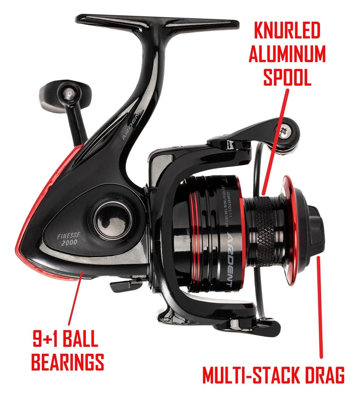 Spinning Reel size 500, Lightweight graphite frame, 7+1 steel ball bearing, 5.1:1 Gear Ratio J2037