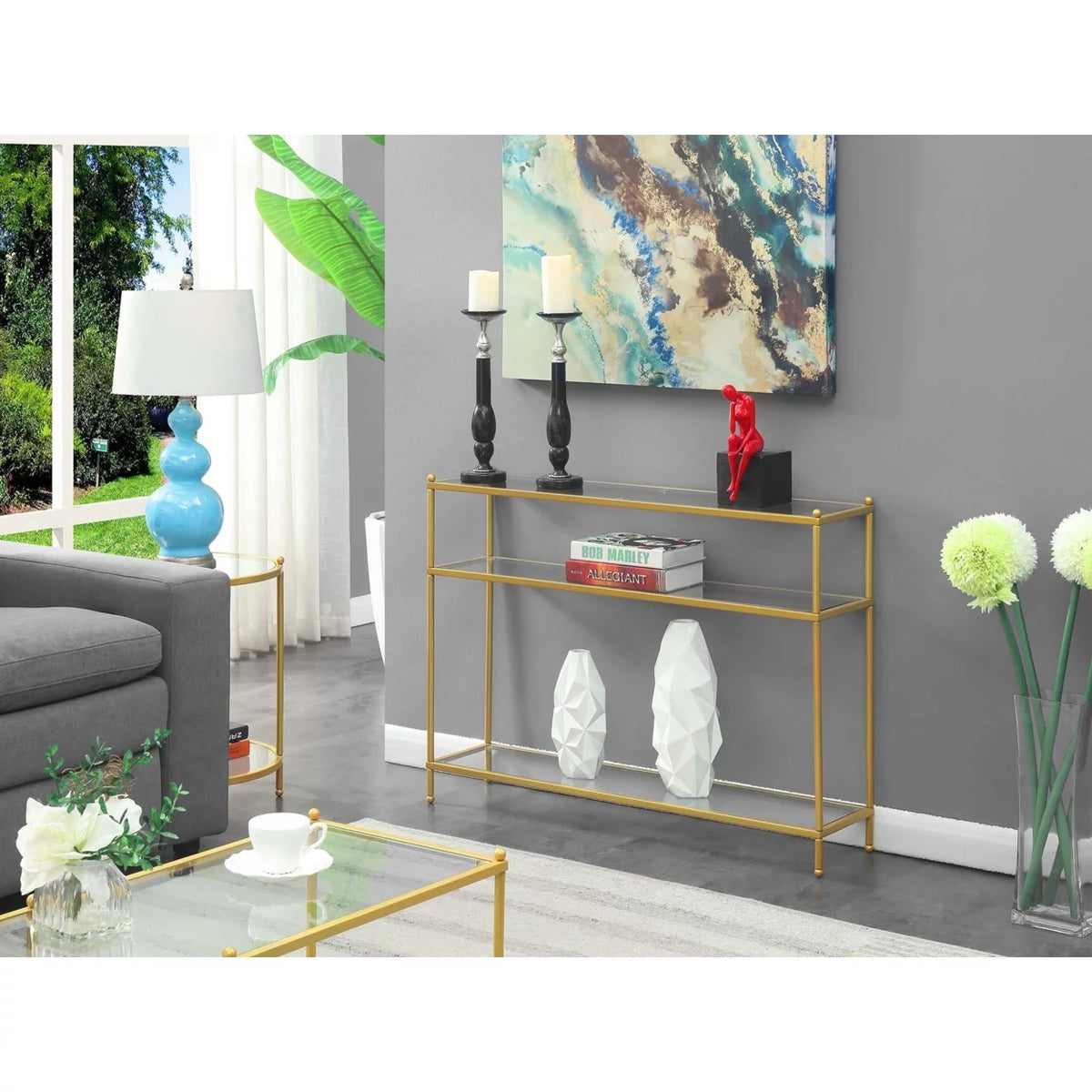Clear Glass and Gold Console Table G4129