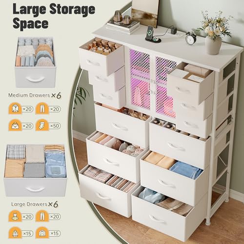 Black 12 Fabric Drawer Tall Dresser with Charging Station C164396