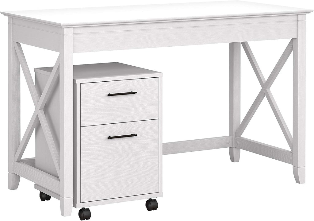 54W Computer Desk with Storage and 2 Drawer Mobile File Cabinet in Washed Gray W355918