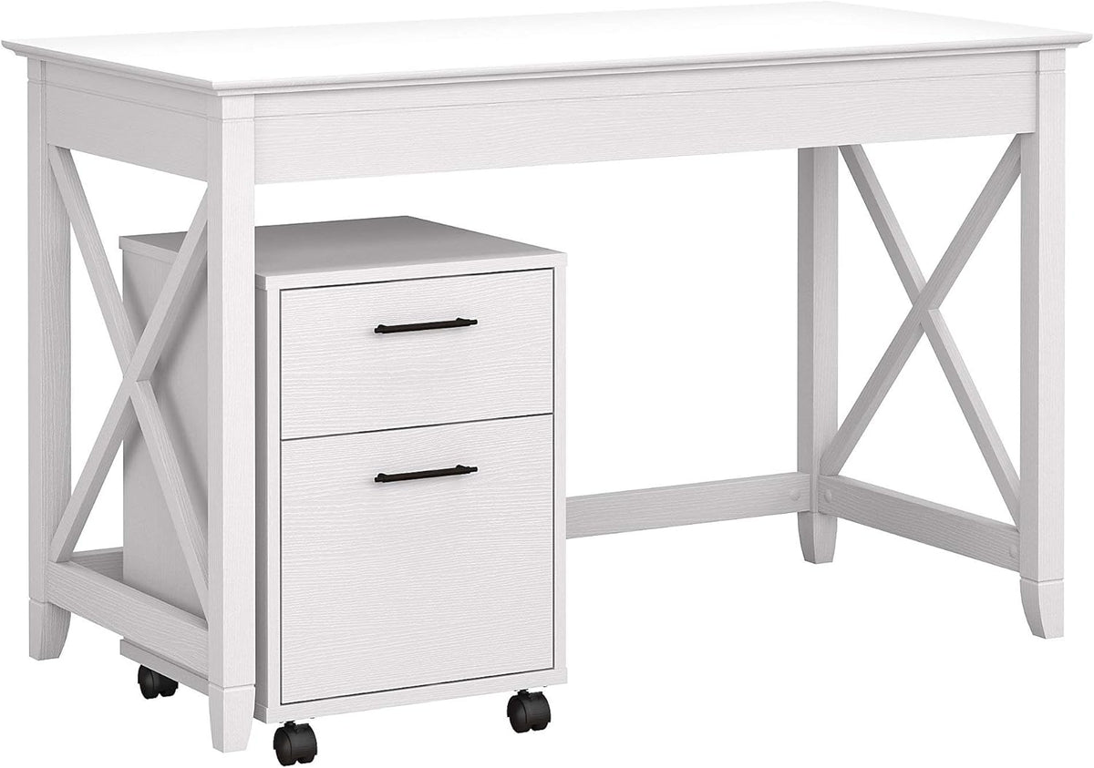 54W Computer Desk with Storage and 2 Drawer Mobile File Cabinet in Washed Gray W355918
