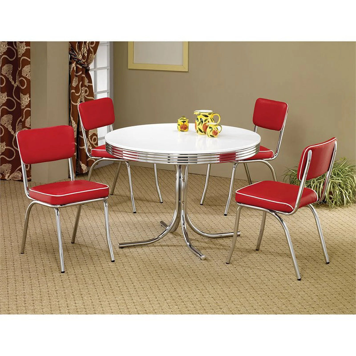 Red and Chrome Dining Side Chair P3539