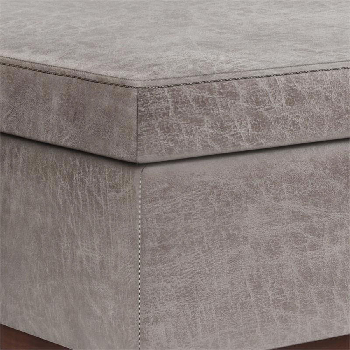 Distressed Grey Faux Leather Lift Top Storage Ottoman S711