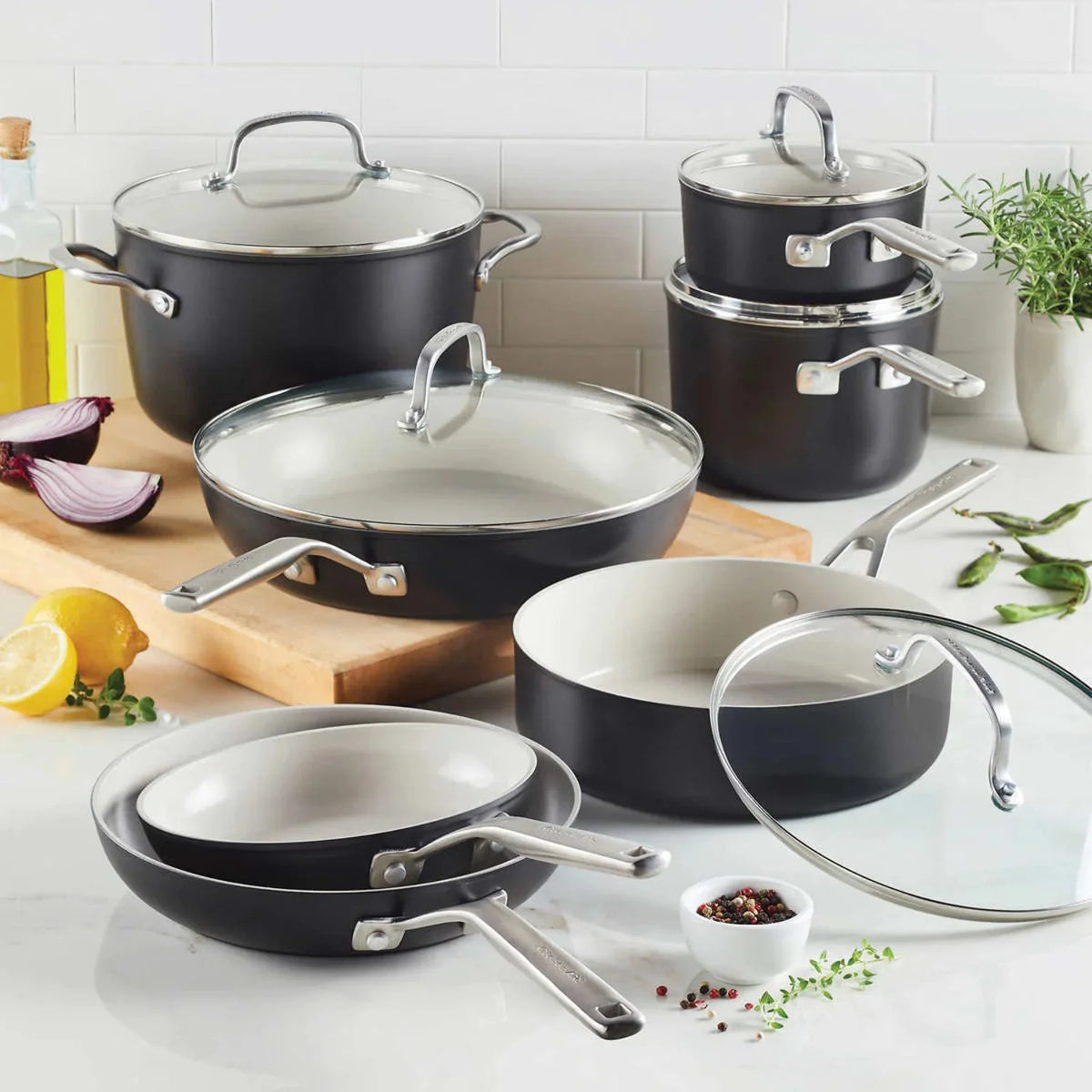 12-piece Hard Anodized Ceramic Non-Stick Cookware Set G62407