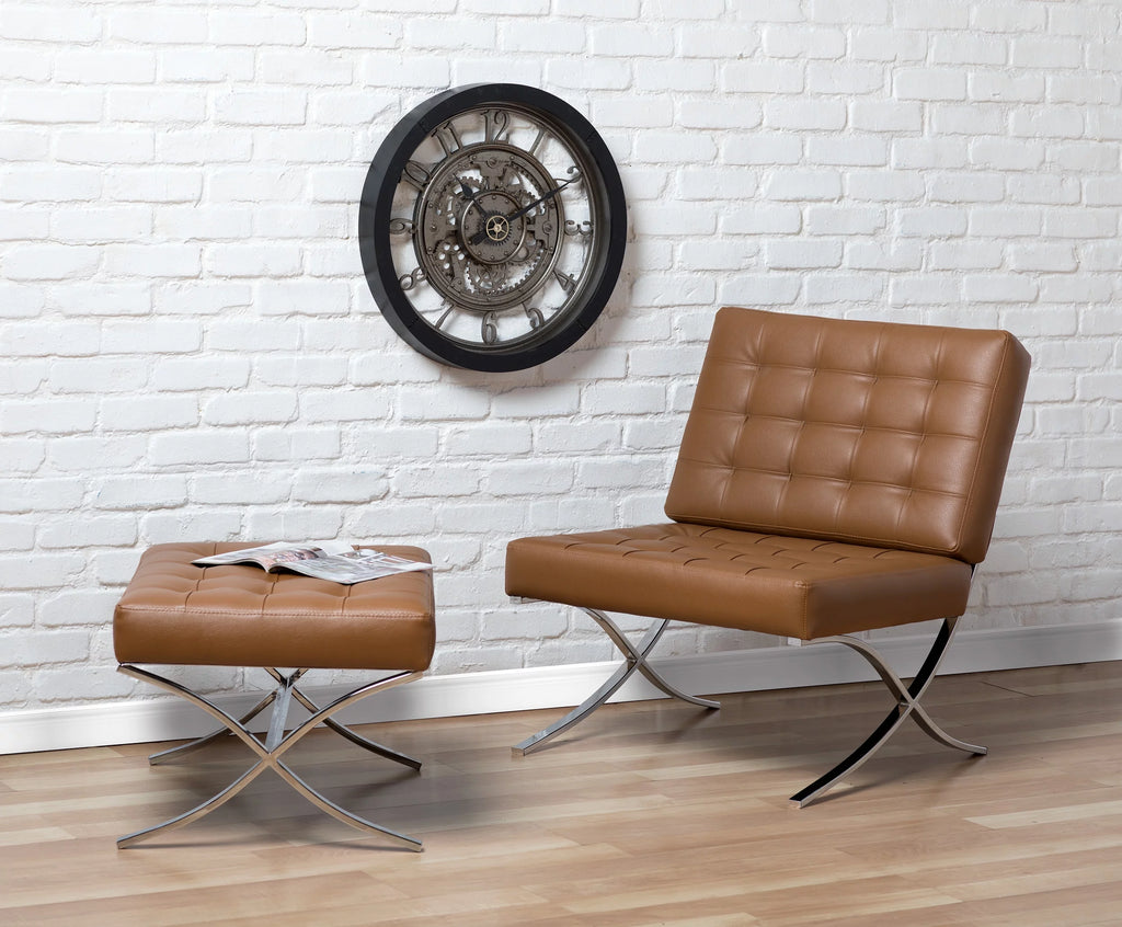 Caramel Brown Bonded Leather Tufted Ottoman C849318