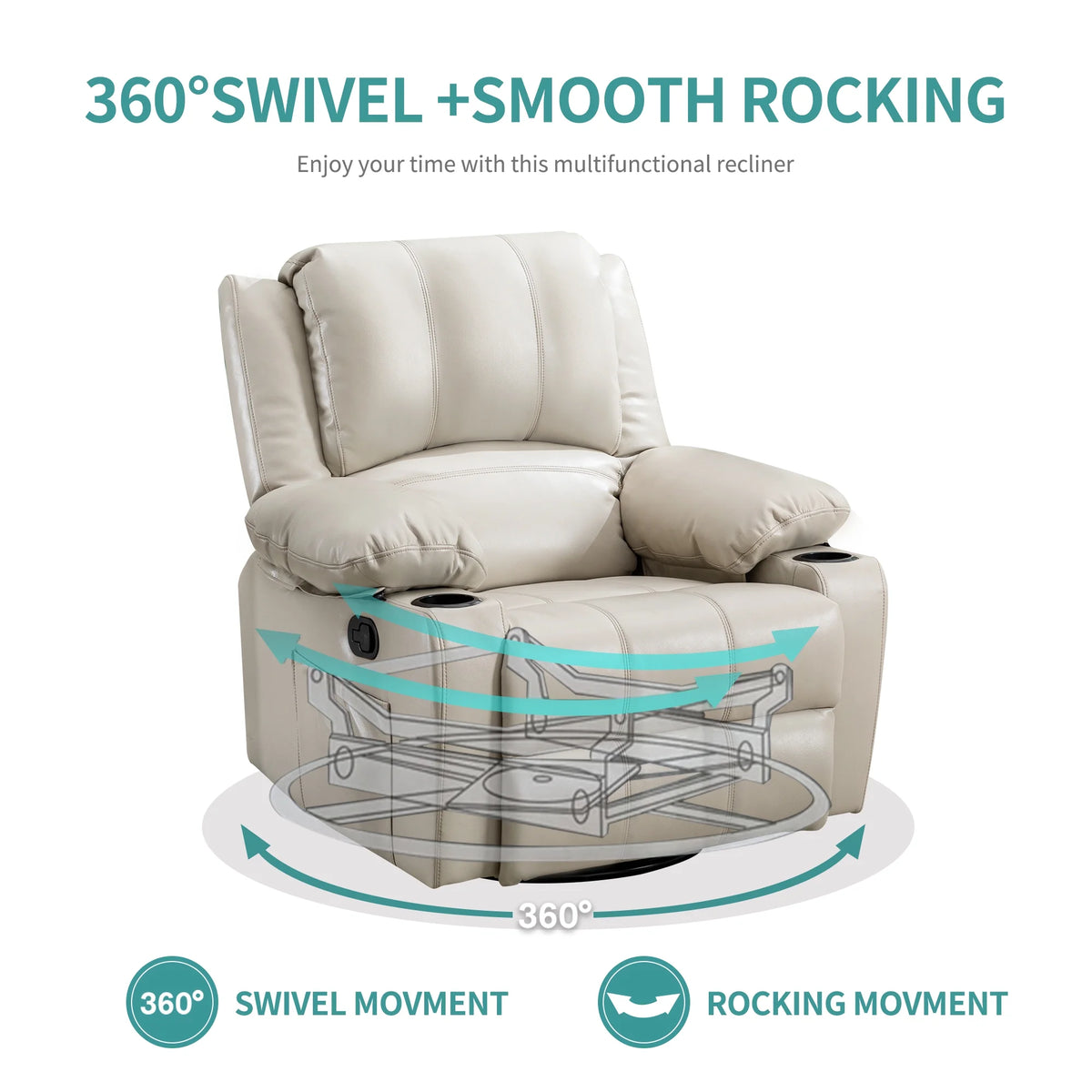 38.19" Wide Manual Swivel Rocker Recliner Chair with Massager and Heat I87454