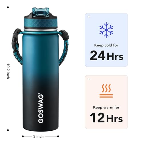 24oz Stainless Steel Insulated Water Bottle with 2 Lids T81653