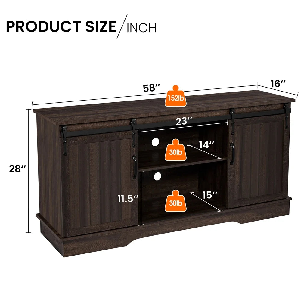 Modern TV Stand with Storage Shelves up to 65 Inch Rustic Brown I966380