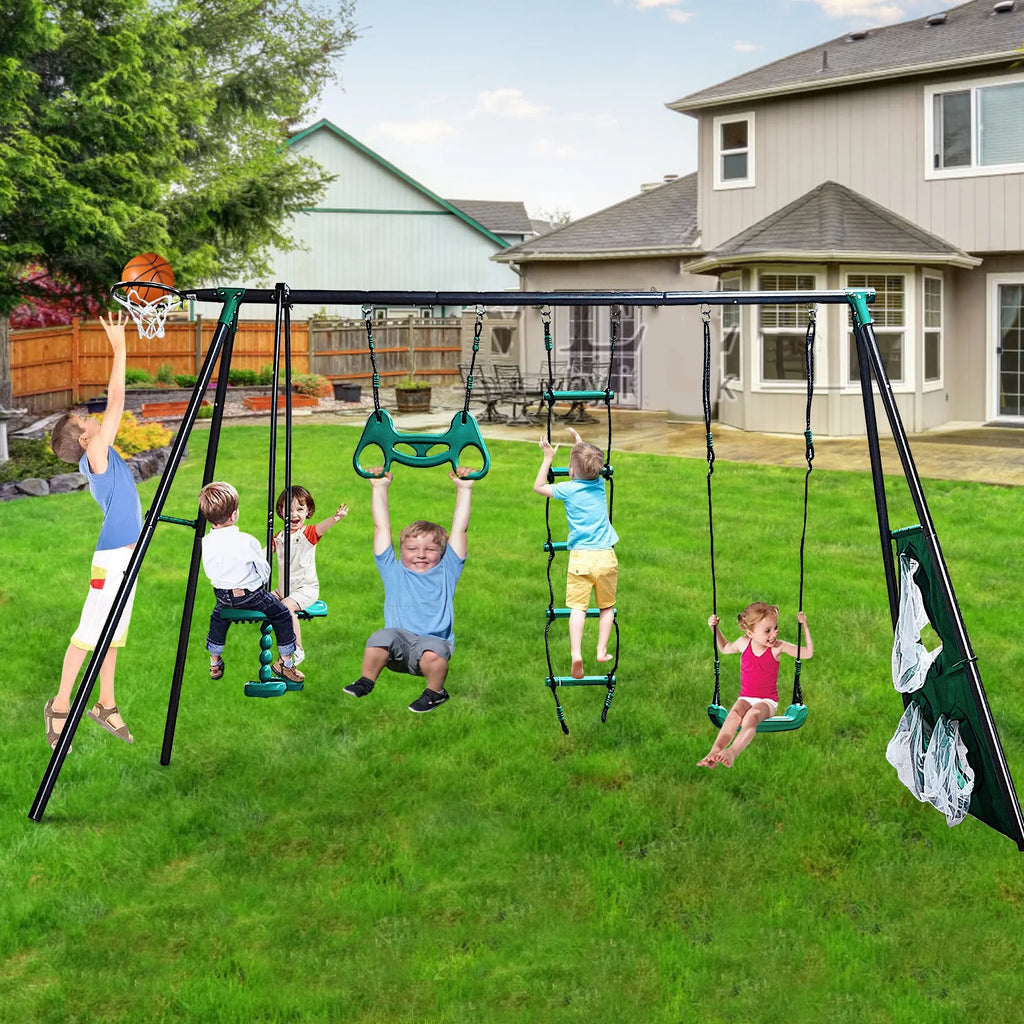 5 in 1 Metal Swing Set with Slide and Glider B55602