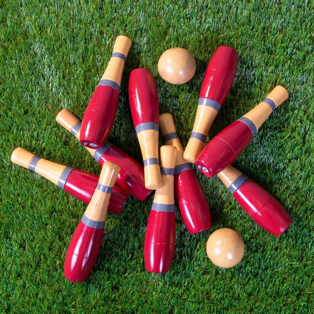 Lawn Bowling Game Set with 10 Wooden Pins, 2 Balls, and Mesh Bag Y30272