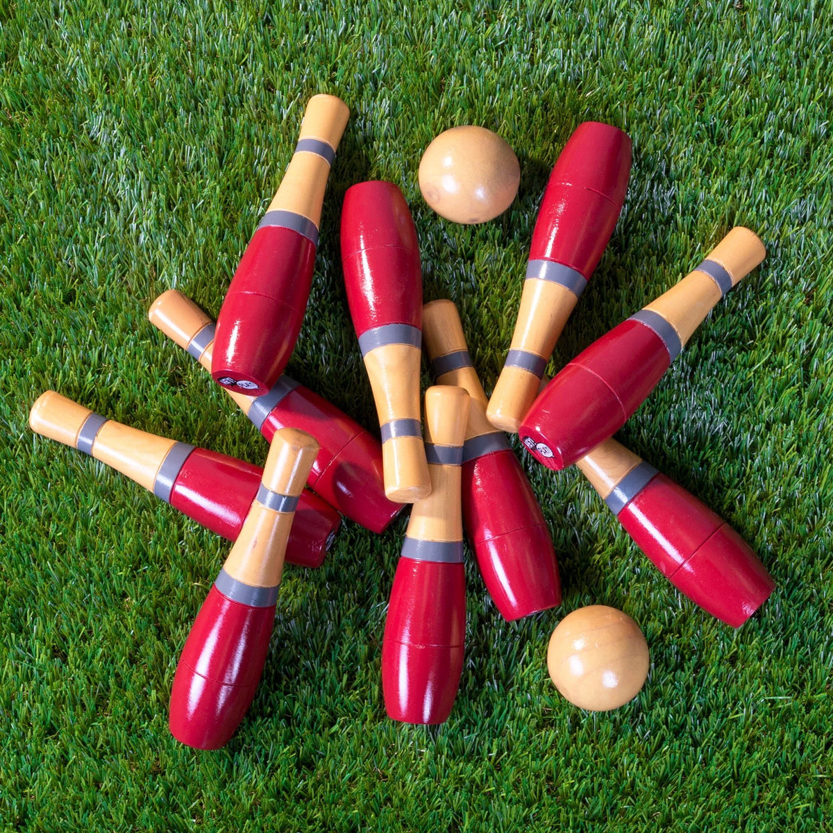 Lawn Bowling Game Set with 10 Wooden Pins, 2 Balls, and Mesh Bag Y30272