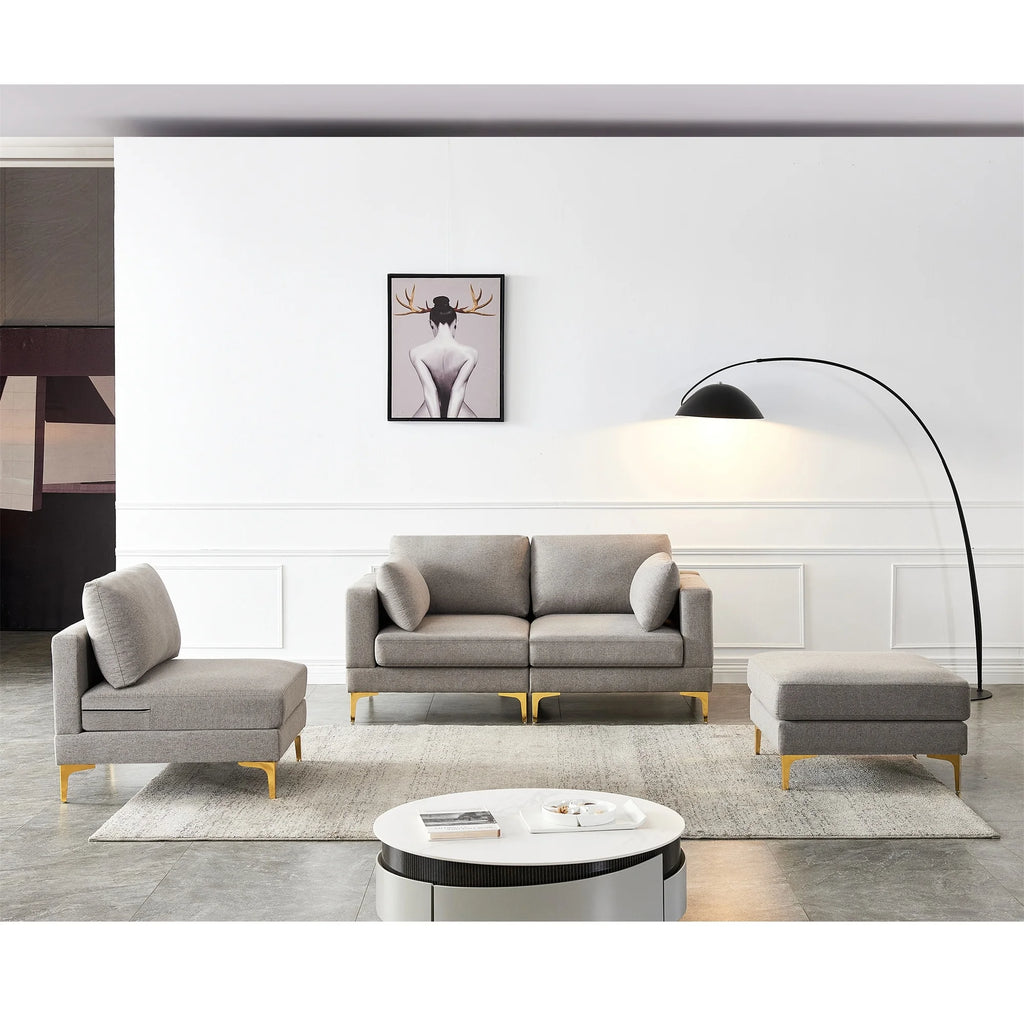 3-seater L Shape Fabric Sectional Sofa with Ottoman Grey R9526