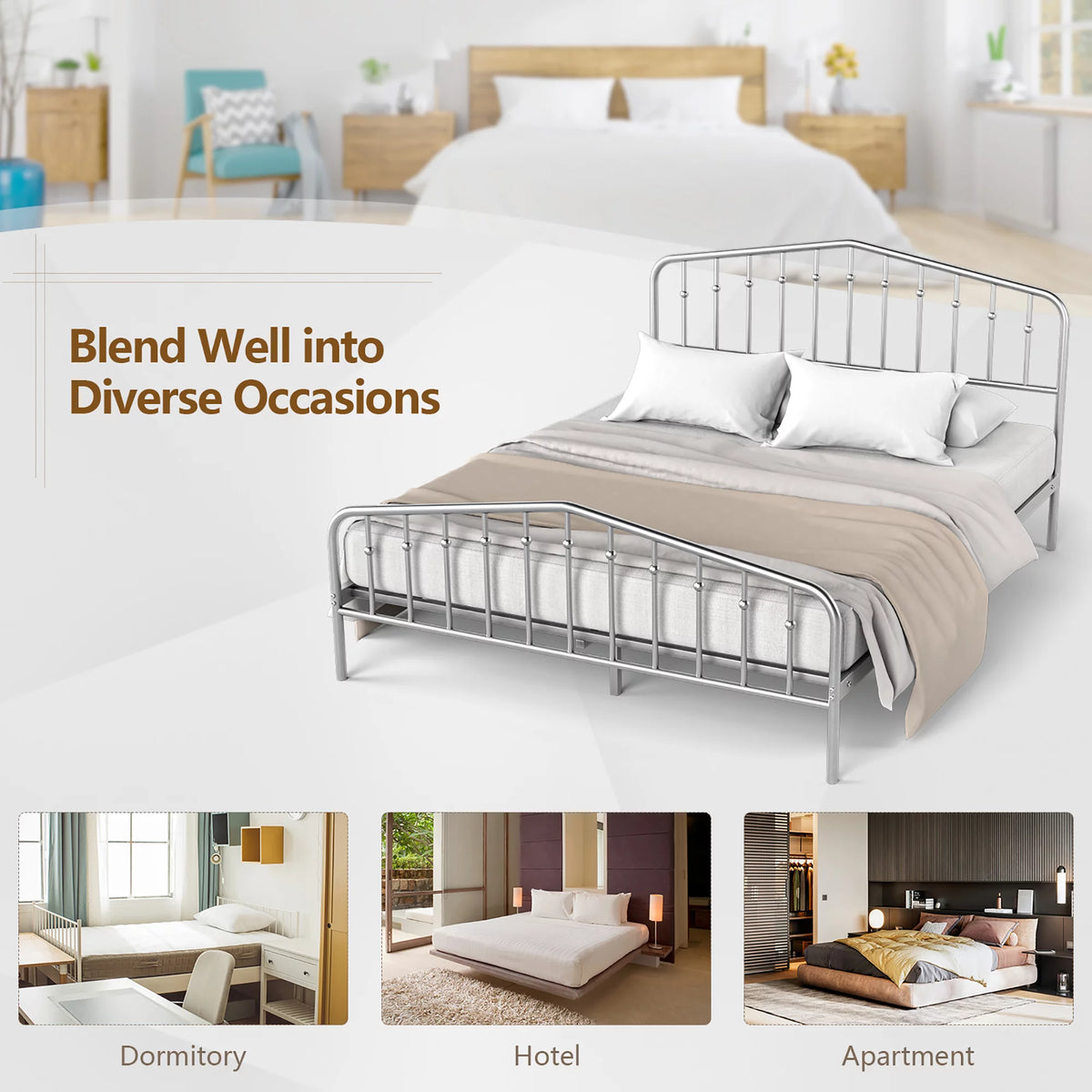 Queen Size Metal Bed Frame with Headboard and Footboard Z9881