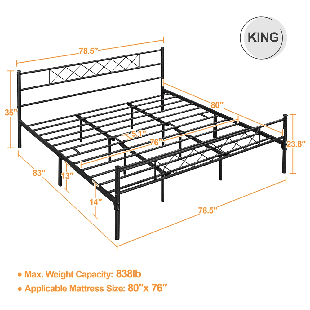 King Metal Slatted Bed Frame with Headboard & Footboard Y15243
