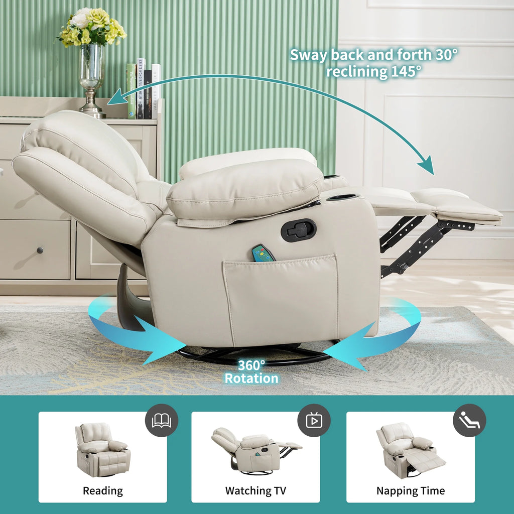 38.19" Wide Manual Swivel Rocker Recliner Chair with Massager and Heat I87454