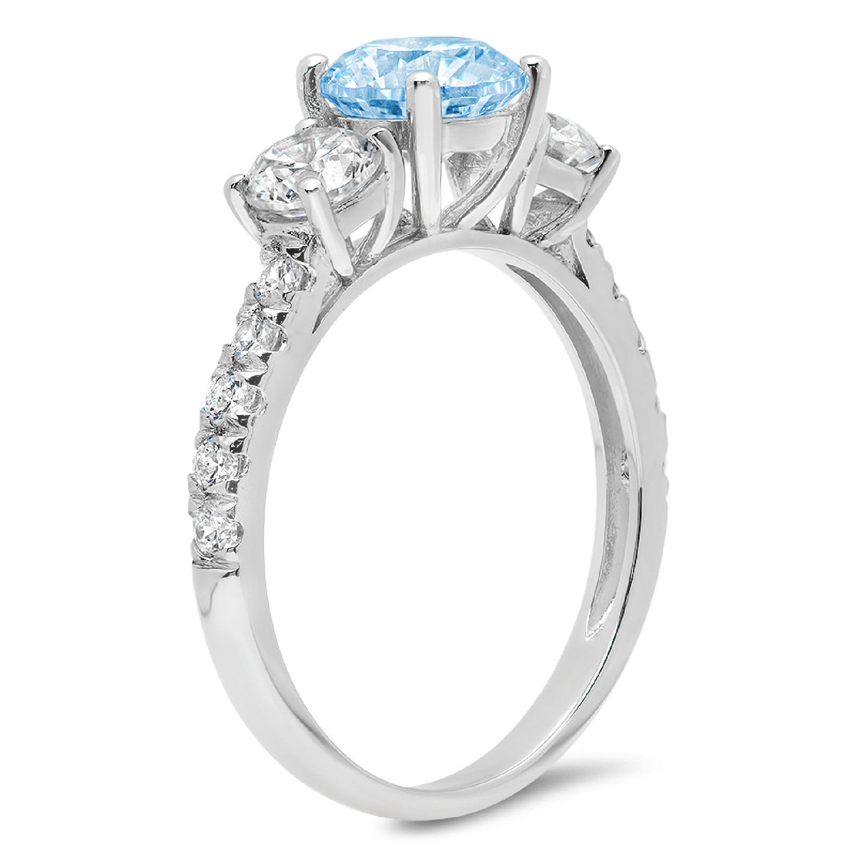 14k White Gold 3 Stone Ring with Natural Swiss Blue Topaz K548