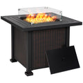 34 Inch Outdoor Propane Gas Fire Pit Table with Glass Wind Guard, Lid, Lava Rocks, Steel Base Z323570