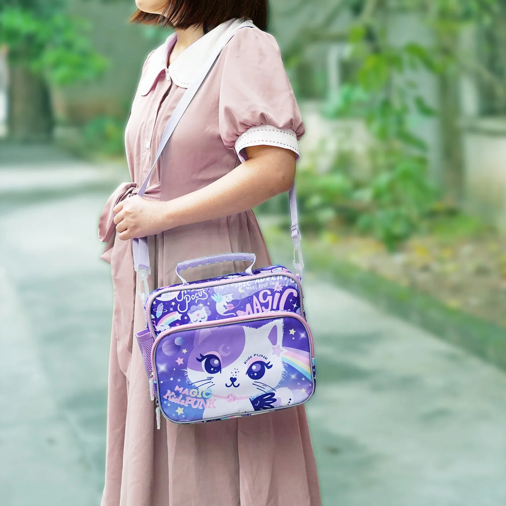 Insulated Lunch Bag for Girls School Cute Cat Waterproof with Adjustable Strap G85128