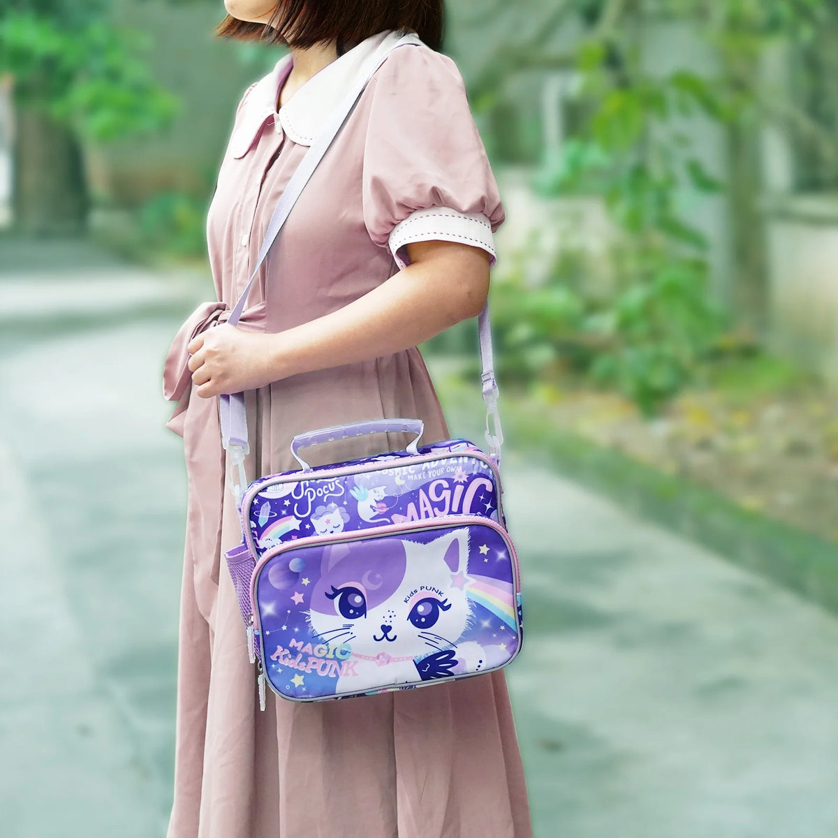 Insulated Lunch Bag for Girls School Cute Cat Waterproof with Adjustable Strap G85128