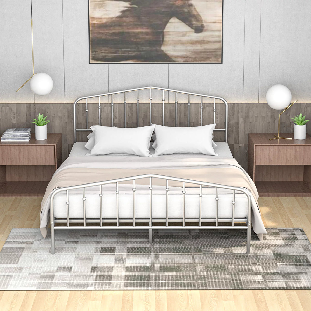 Queen Size Metal Bed Frame with Headboard and Footboard Z9881