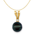 14K Yellow Gold Black Akoya Cultured Pearl Diamond Pendant Charm with Rope Chain Necklace 20'' B758493