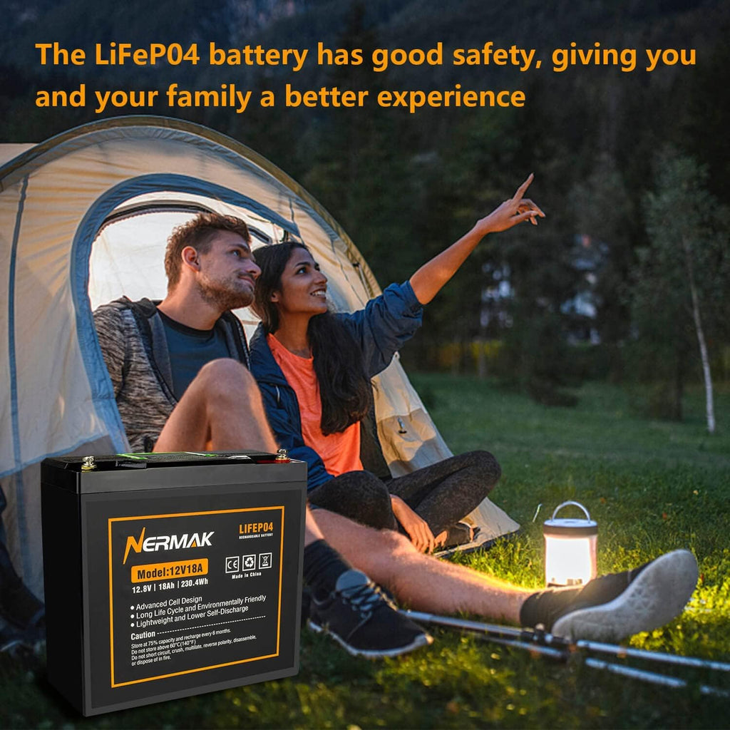 12V 18Ah LiFePO4 Deep Cycle Battery, 2000+ Cycles, 20A BMS, Pack of 2 L411