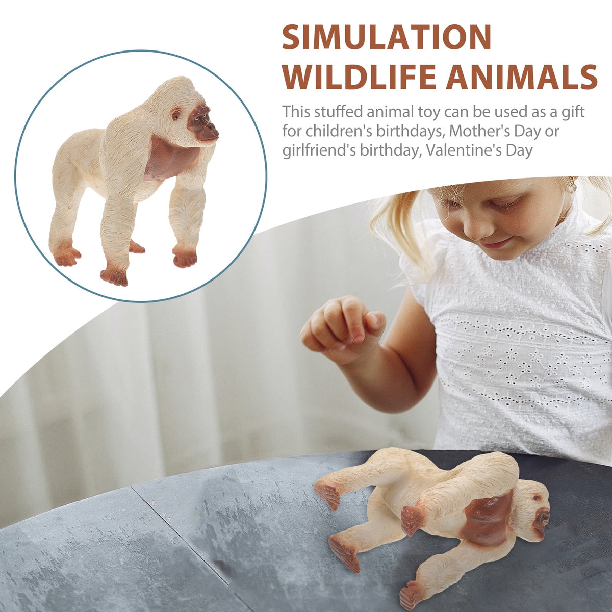 Mini Gorilla Chimpanzee Orangutan Toy Figurine White Plastic Y382946