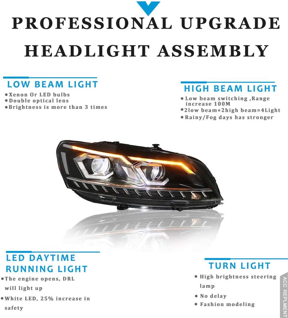2PCS Headlight Assemblies Bi-Xenon Projector Double Beam HID With LED Daytime Running Lights O89302