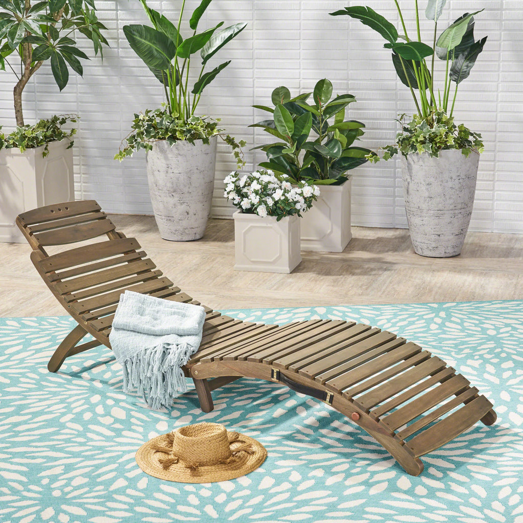 Gray Acacia Wood Foldable Chaise Lounge H106528
